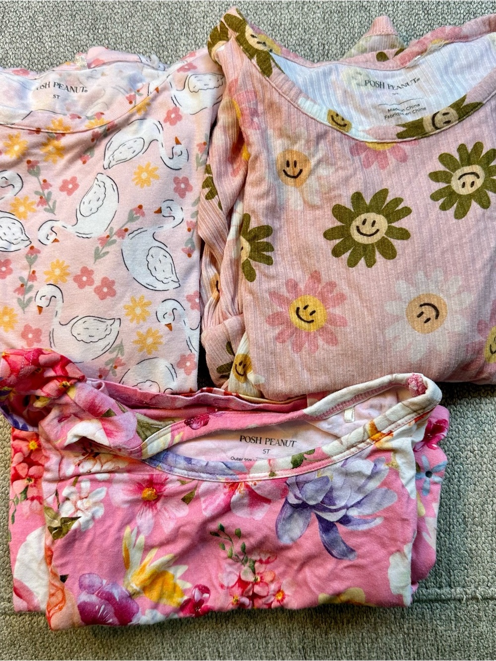 Posh Peanut shirts 5T Pink Floral, Swan & Smiley Flower